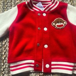 Baby Starters 9 months Red Sock Monkey Little League Snap Button Jacket